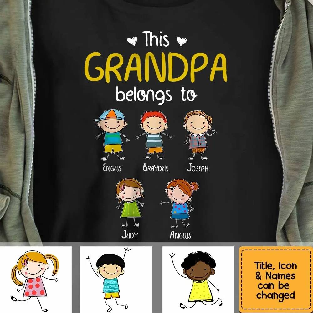 Personalized 'This Grandpa Belongs To' Hoodie, Shirt, Sweatshirt & Doodle Kid Gift