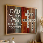 Papa, du bist das Teil, das uns zusammenhält - Kreuzworträtsel Kunst Rustikales personalisiertes Poster | Herzliches Vatertagsgeschenk für Papa