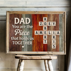 Papa, du bist das Teil, das uns zusammenhält - Kreuzworträtsel Kunst Rustikales personalisiertes Poster | Herzliches Vatertagsgeschenk für Papa