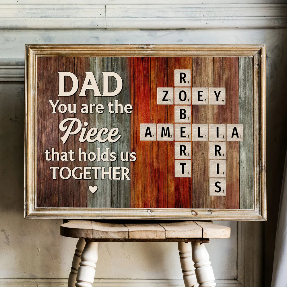 Papa, du bist das Teil, das uns zusammenhält - Kreuzworträtsel Kunst Rustikales personalisiertes Poster | Herzliches Vatertagsgeschenk für Papa