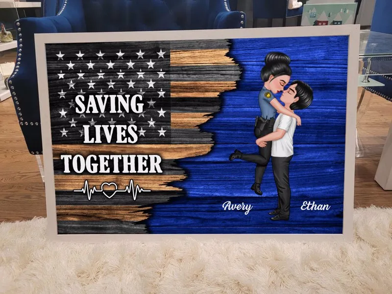 Hero Couple Nation Flag Gift by Occupation For Her, For Him - Personalized Poster