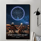 Custom Star Map Personalized Poster, Romantic Old Couple Sitting on the Beach