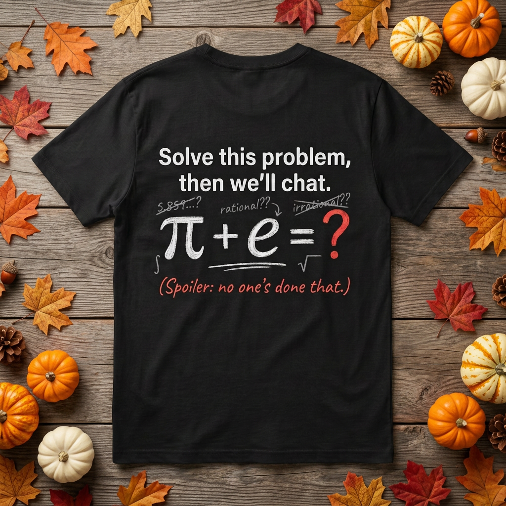 Résolvez ce problème et nous discuterons : t-shirt mathématique amusant π + e – T-shirt geek Pi, cadeau pour professeur de maths, ingénieur et passionné de sciences