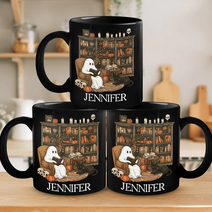 I Ain't Afraid Of No Ghost - Family Personalized Custom Black Mug - Halloween Gift For Family Members