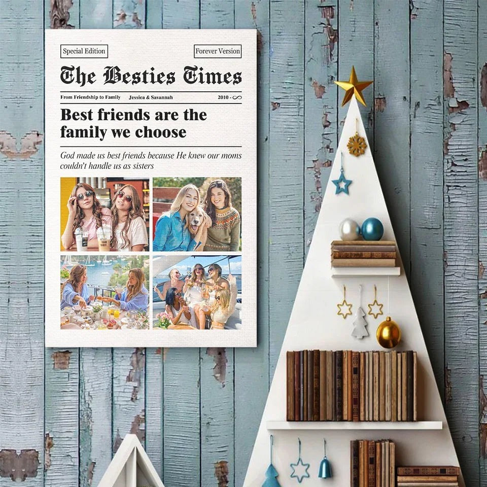 Poster vertical personnalisé « The Besties Times » – Cadeau pour meilleures amies, BFF, sœurs