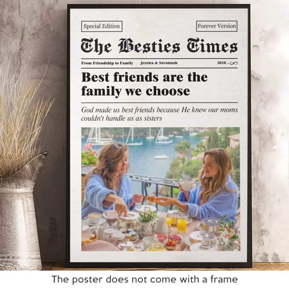 Poster vertical personnalisé « The Besties Times » – Cadeau pour meilleures amies, BFF, sœurs
