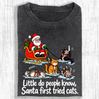 Little Do People Know Santa First Tried Cats Funny Christmas Shirt