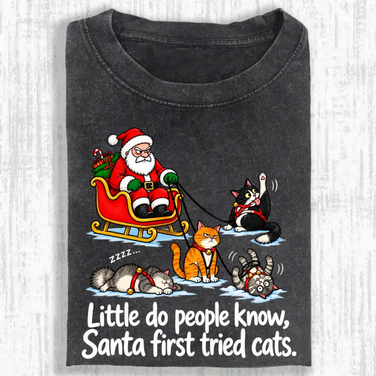 Little Do People Know Santa First Tried Cats Funny Christmas Shirt