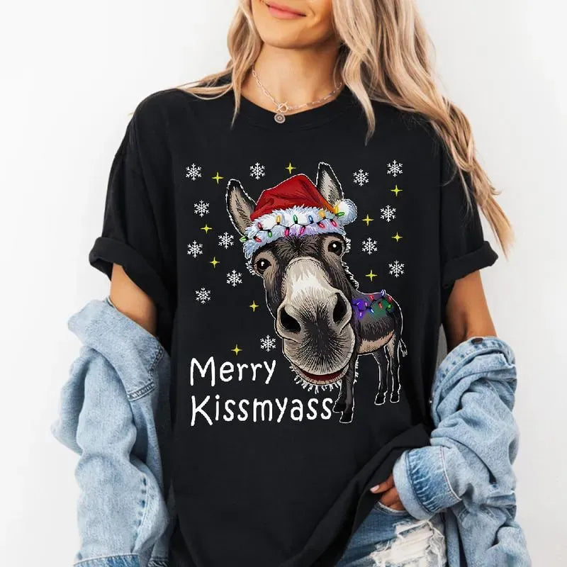 Funny Donkey Merry Kissmyass Christmas Shirt