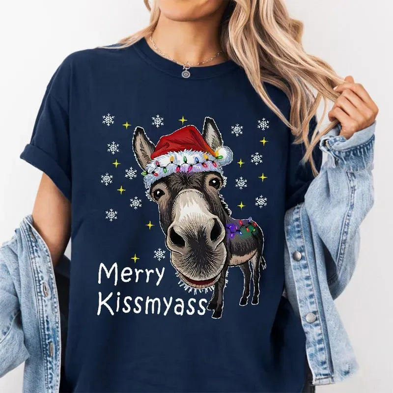 Funny Donkey Merry Kissmyass Christmas Shirt