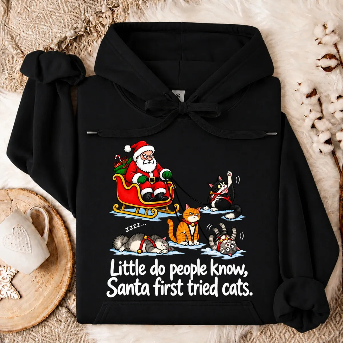 Little Do People Know Santa First Tried Cats Funny Christmas Shirt