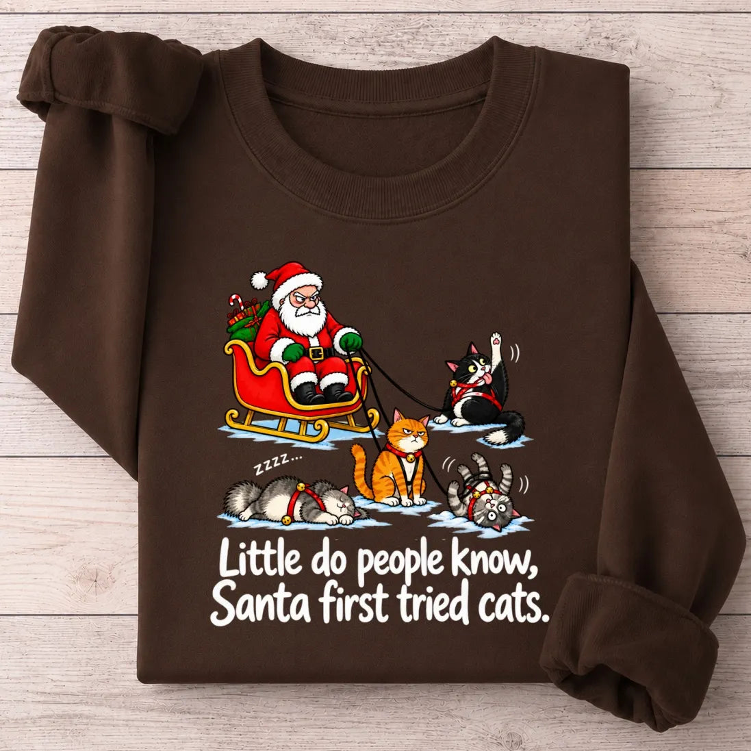 Little Do People Know Santa First Tried Cats Funny Christmas Shirt