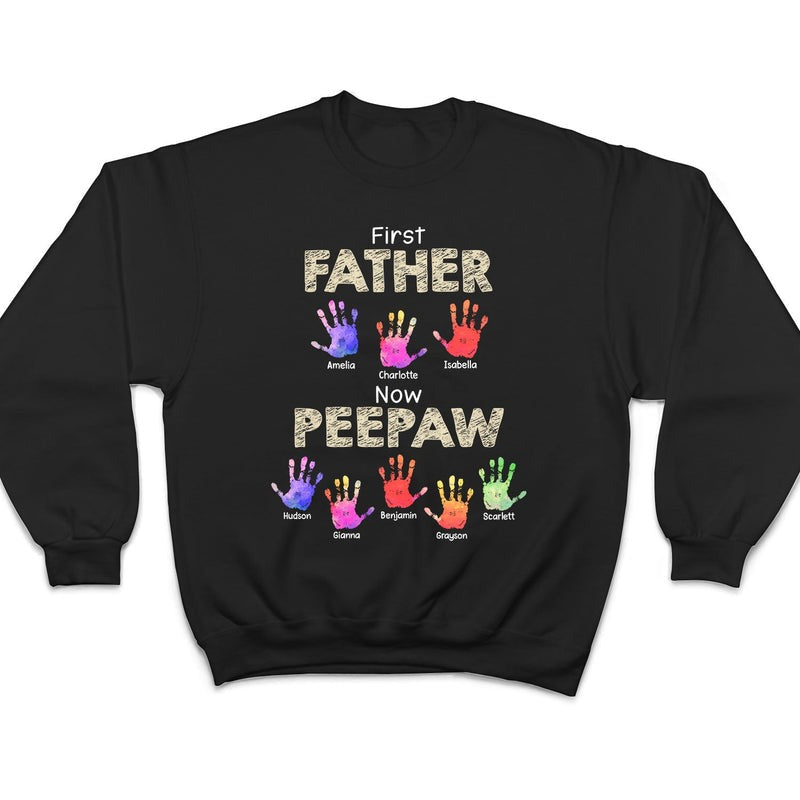 First Dad Now Grandpa Handprints - Personalized T Shirt