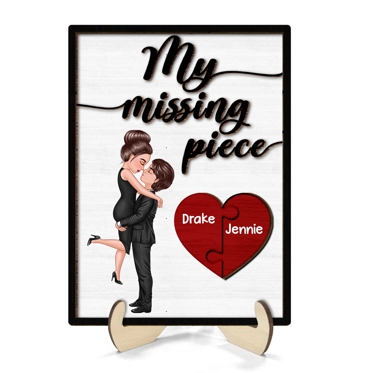 My Missing Piece Valentine‘s Day Gift For Her Gift For Him Heart Pieces Personalized 2-Layer Wooden Plaque