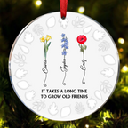 Geburtsblume „Grow An Old Friend“ – 3D-Prägeeffekt-Ornament, personalisiertes rundes Acryl-Ornament