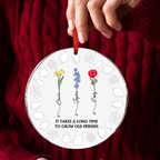 Geburtsblume „Grow An Old Friend“ – 3D-Prägeeffekt-Ornament, personalisiertes rundes Acryl-Ornament