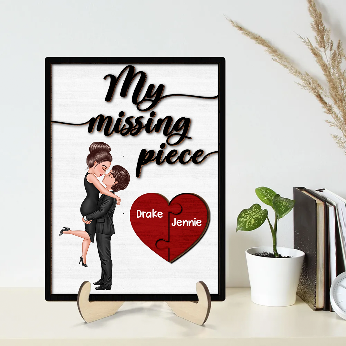 My Missing Piece Valentine‘s Day Gift For Her Gift For Him Heart Pieces Personalized 2-Layer Wooden Plaque