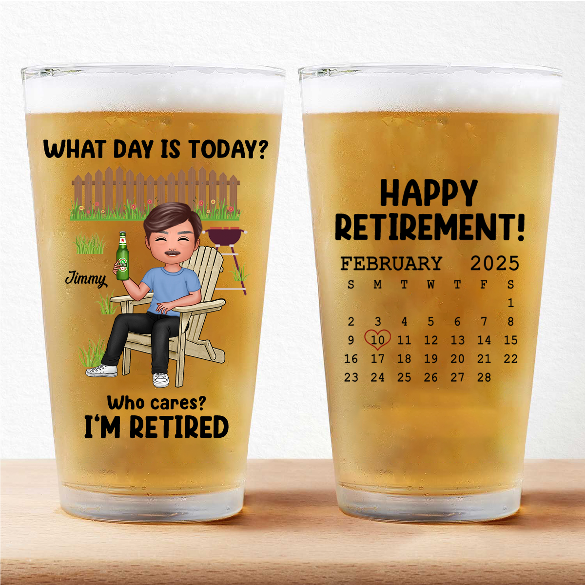 What Day Is Today Calendar Personalized Beer Glass, Retirement Gift