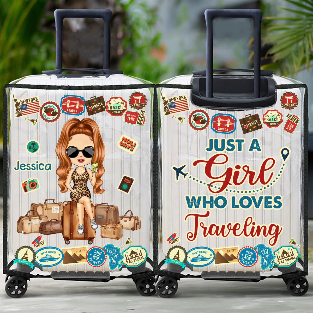 Juste une fille qui adore voyager - Housse de valise transparente personnalisée