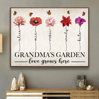 Omas Garten – Liebe wächst hier – Personalisiertes Poster mit Geburtsmonatsblumen