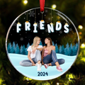Ornement circulaire en acrylique personnalisé – Photo de famille, d'amis, de meilleures amies ou de sœurs assises ensemble
