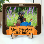 Custom Photo You, Me And The Dog Cat - Personalized 2-Layered Wooden Plaque With Stand