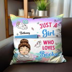 Kind Einfach nur ein Mädchen Junge, das/der Bücher liebt - Geschenk für Bücherliebhaber - Personalisiertes Kissen mit Tasche