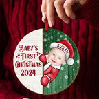 Décoration de Noël personnalisée en bois - Bébé Père Noël avec photo personnalisée