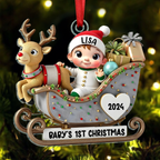 Baby First Christmas Newborn On Sleigh Keepsake Personalized Acrylic Ornament