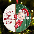 Décoration de Noël personnalisée en bois - Bébé Père Noël avec photo personnalisée