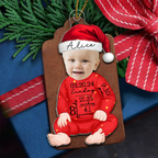 Personalisierter Acryl-Weihnachtsbaumschmuck mit Geburtsdaten und Foto für das erste Weihnachtsfest des Babys