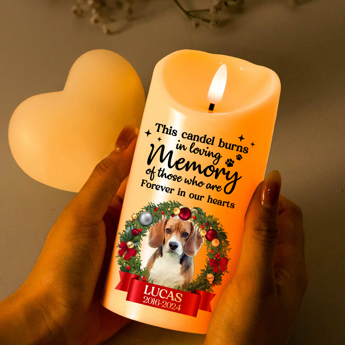 Bougie commémorative avec photo personnalisée : cette bougie brûle en tendre mémoire - Bougie LED sans flamme personnalisée