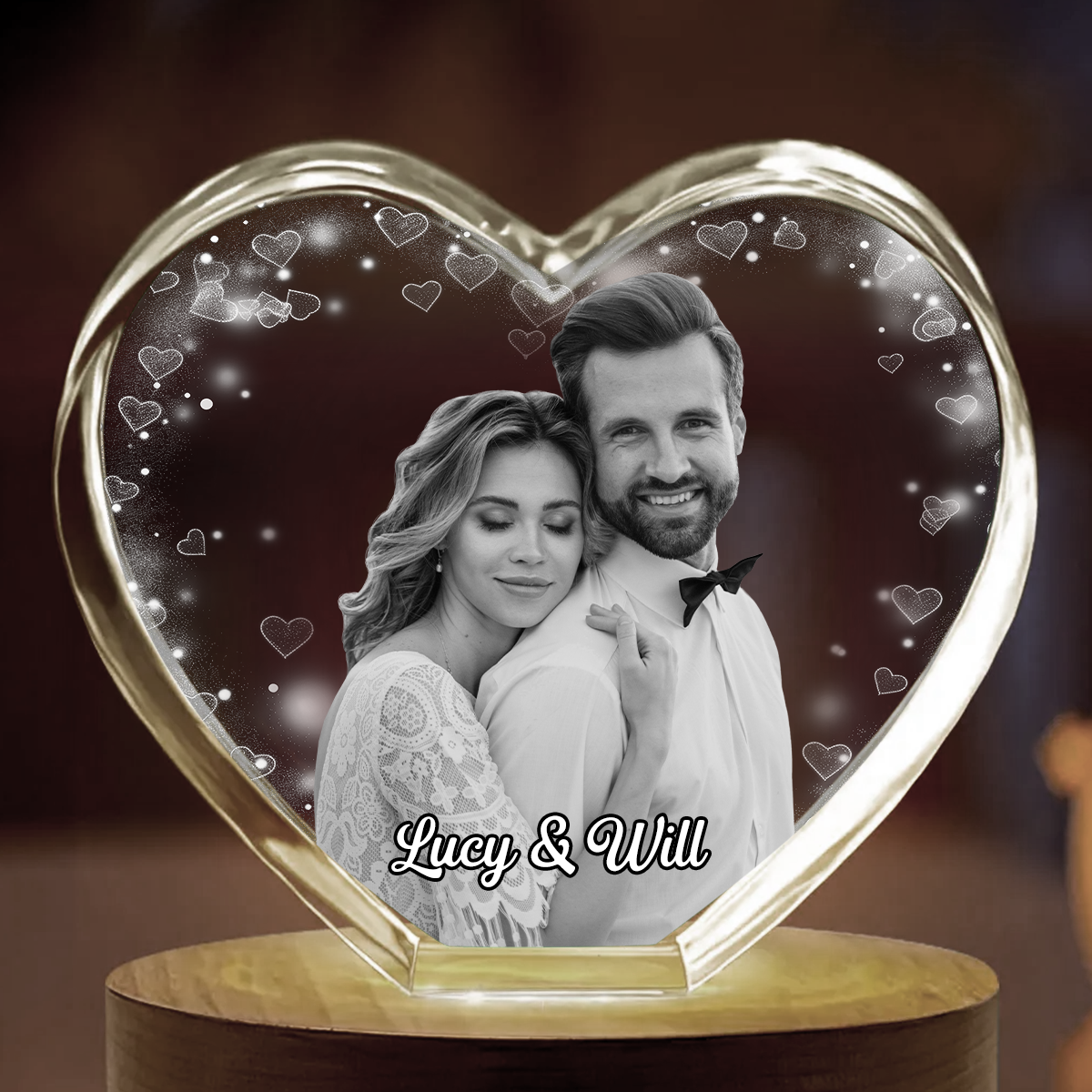 Custom Photo Loving Couple Family - Personalized Crystal Heart