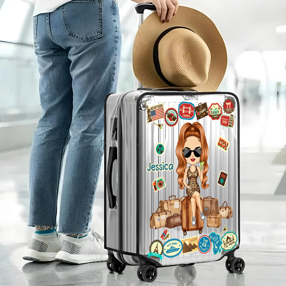Juste une fille qui adore voyager - Housse de valise transparente personnalisée