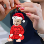 Personalisierter Acryl-Weihnachtsbaumschmuck mit Geburtsdaten und Foto für das erste Weihnachtsfest des Babys