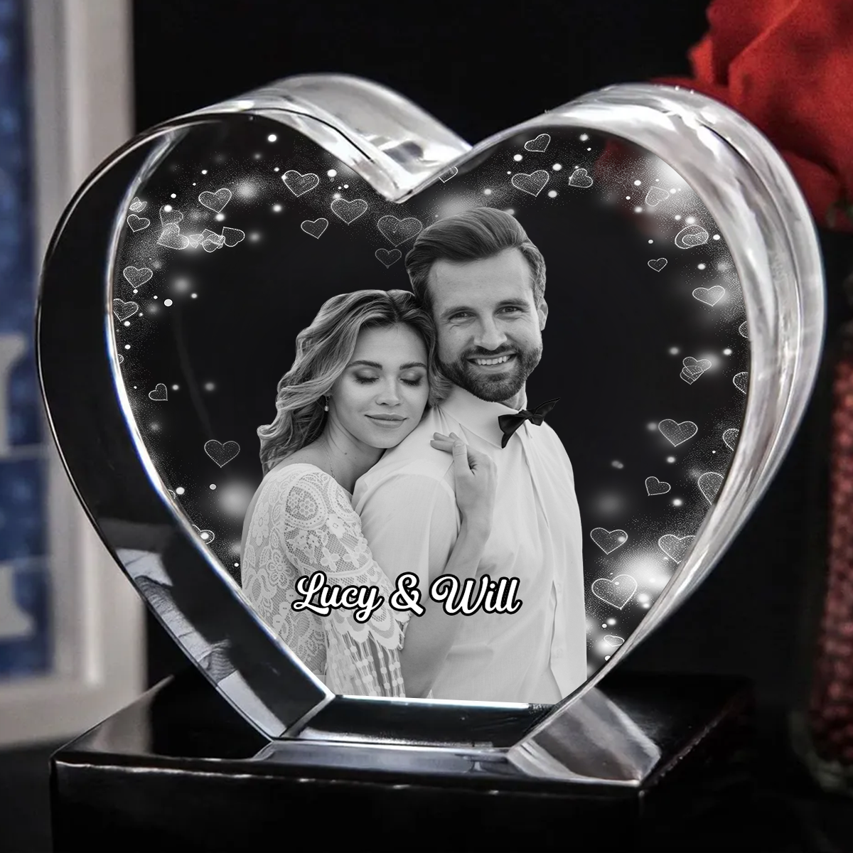 Custom Photo Loving Couple Family - Personalized Crystal Heart