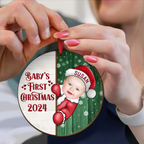Décoration de Noël personnalisée en bois - Bébé Père Noël avec photo personnalisée