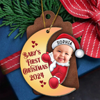 Individuelles Foto-Weihnachts-Weihnachtsmann-Baby - Personalisierter Acryl-Ausschnitt-Weihnachtsbaumschmuck