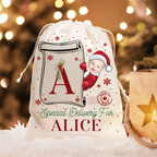 Livraison spéciale photo personnalisée pour bébé Père Noël - Sac cadeau personnalisé
