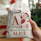 Livraison spéciale photo personnalisée pour bébé Père Noël - Sac cadeau personnalisé