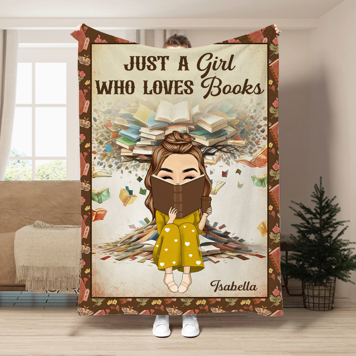Couverture en polaire personnalisée - Arbre à livres « Just A Girl Who Loves Books »