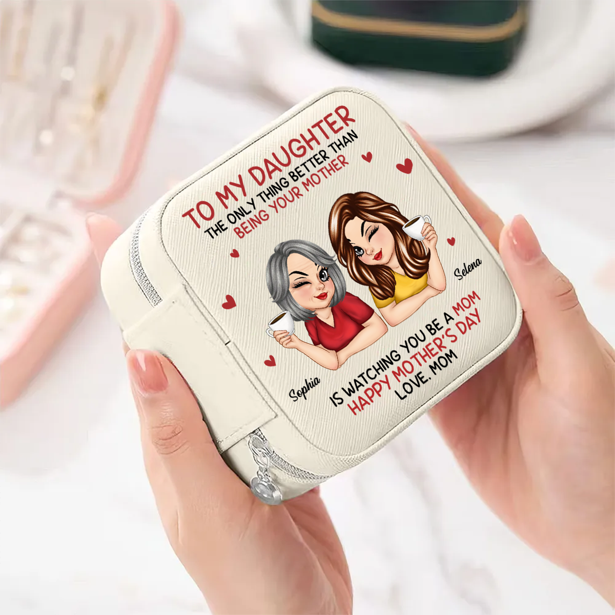 To My Daughter From Mom Happy Mother's Day Personalized Jewelry Box, Mother's Day Gift For Daughter