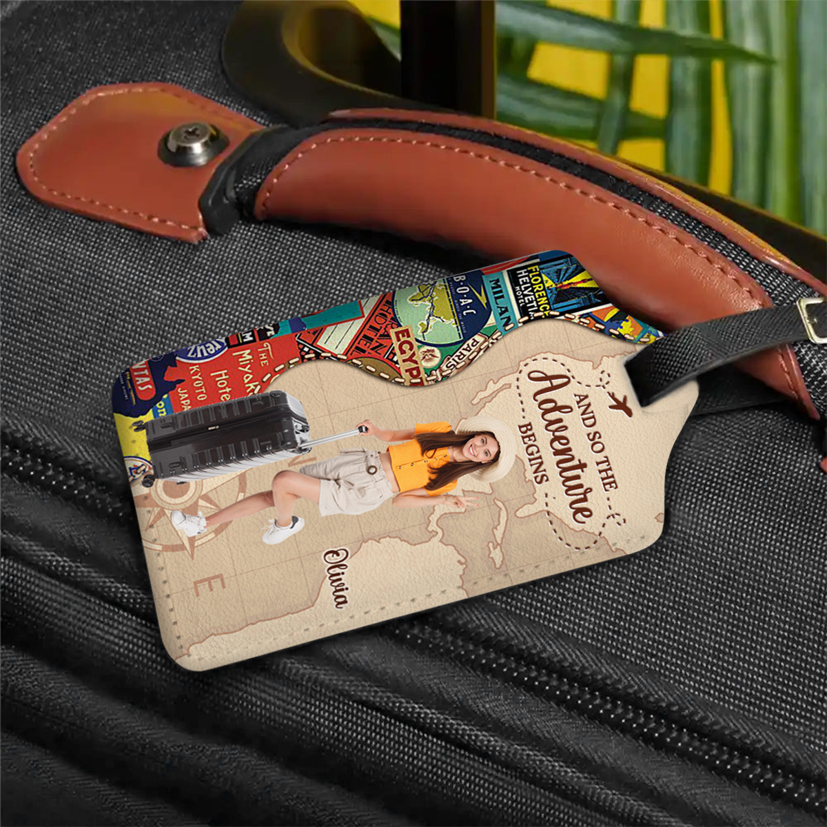 Custom Photo Travel Lover And So The Adventure Begins - Personalized Luggage Tag