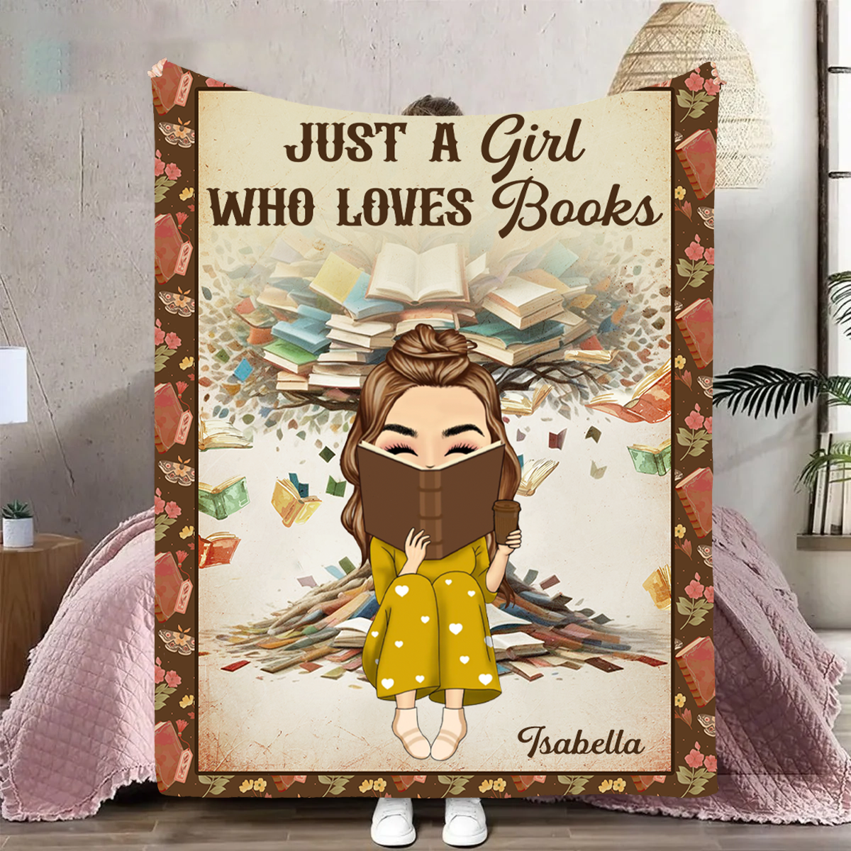 Couverture en polaire personnalisée - Arbre à livres « Just A Girl Who Loves Books »