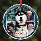 Personalisiertes rundes Acryl-Ornament mit Foto Ihres Haustiers – „Purry And Bright“
