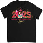Bonne année 2025, nœud rose coquette, nouvel an rétro, cadeau de nouvel an pour vous-même