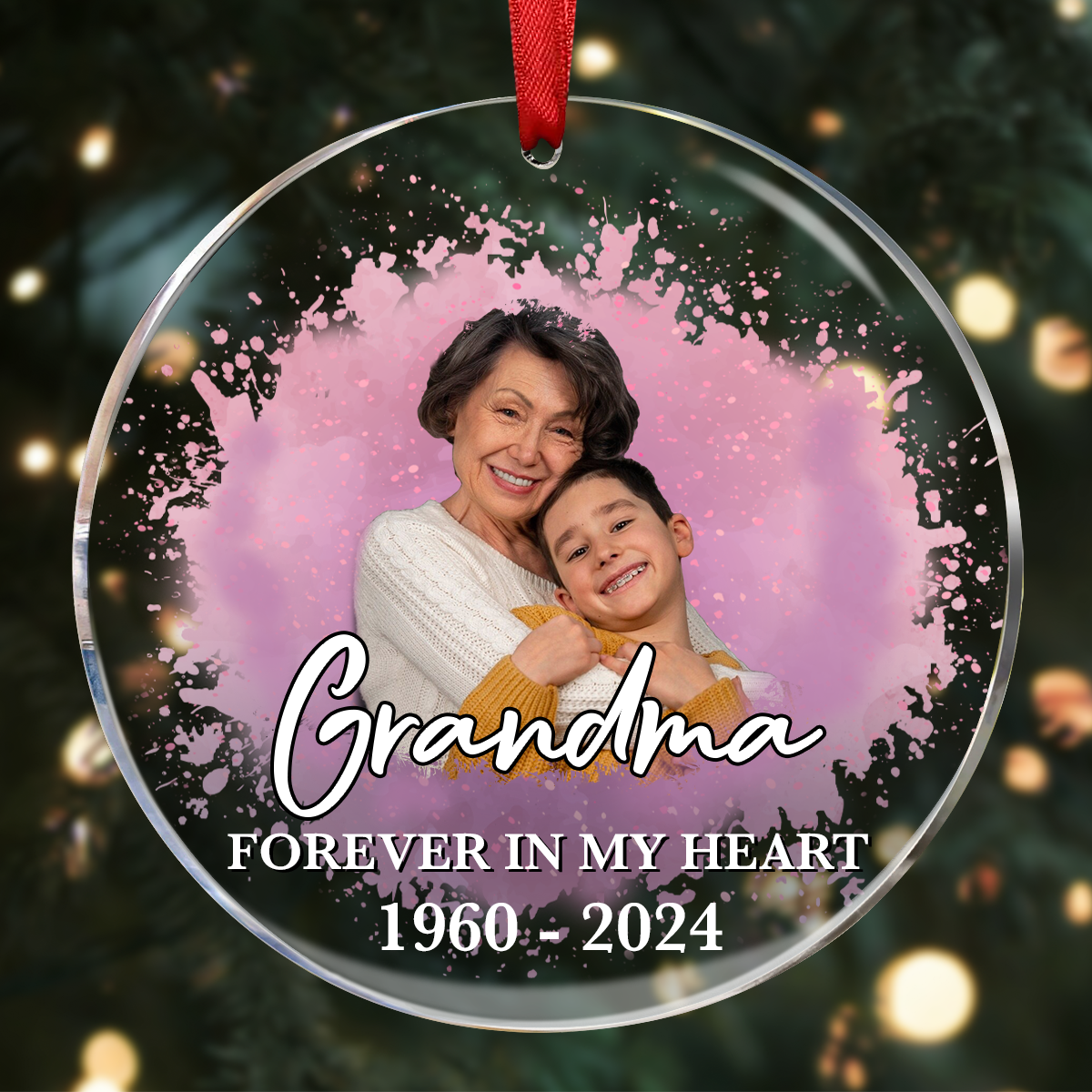 Custom Photo Memorial Forever Our My Hearts - Personalized Circle Acrylic Ornament