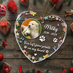 Ornement en acrylique en forme de cœur personnalisé - Mémorial pour chien ou chat avec photo personnalisée « You Left Paw Prints On My Heart »