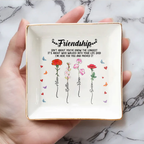 Coupelle à bijoux personnalisée - Fleur de naissance « Amitié, je suis là pour toi »