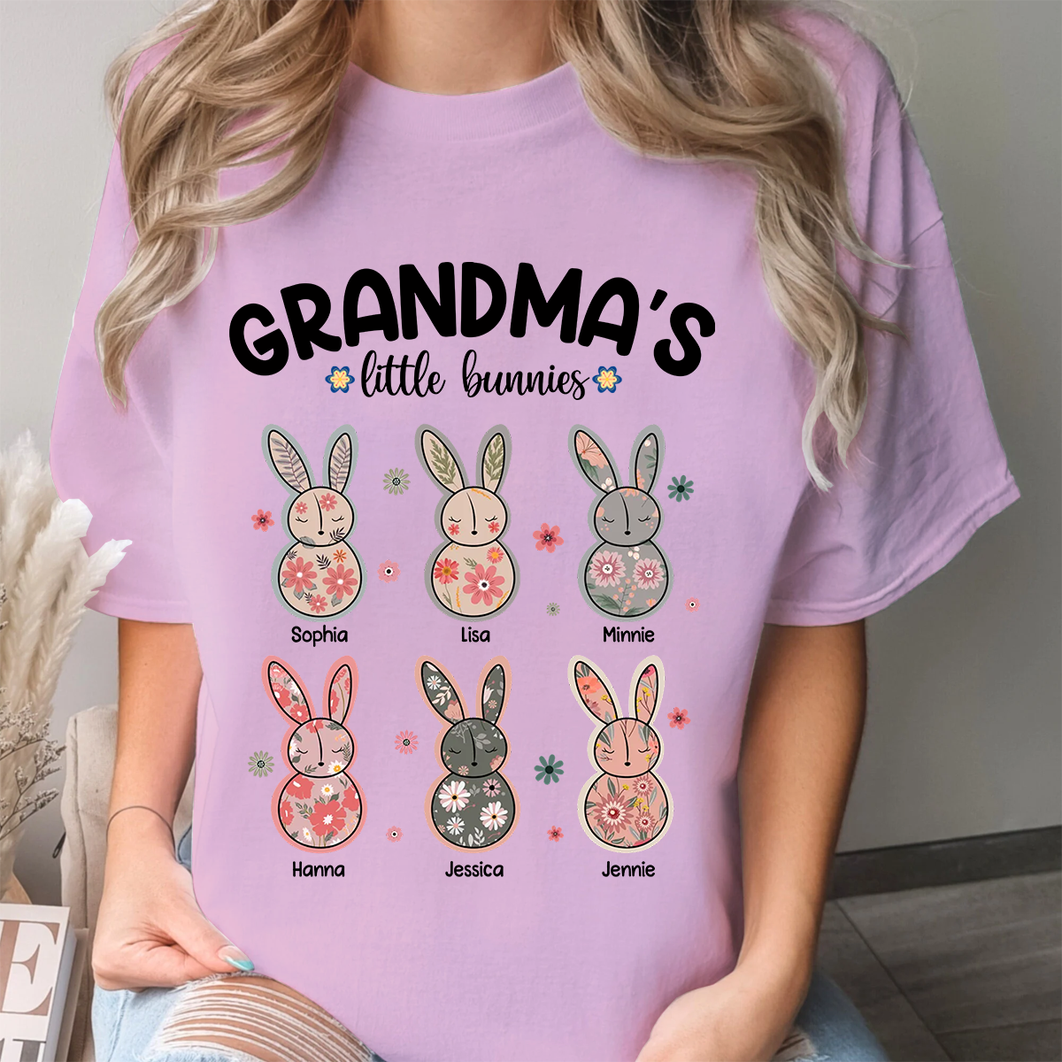 Grandma's Little Bunnies Floral Easter Personalized Shirt